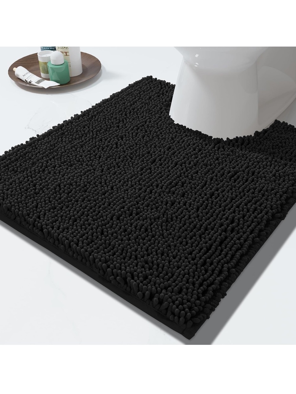 Brand New Black Chenille U-Shape Toilet Rug - Brand Yimobura